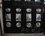 景德镇陶瓷瓷板画名家手绘仿古粉彩人物做旧四条屏挂壁画实木框
