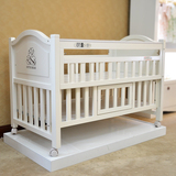 小冰熊正品欧式婴儿床实木白色可变书桌加长游戏宝宝BB床带滚轮