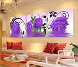 9时尚 玫瑰花卉客厅装饰画 三联无框画卧室墙画壁画挂画水晶膜