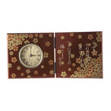 日本进口艺智绘漆器樱花犁地屏风钟创意复古桌面小钟表工艺品摆件