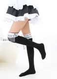 【蔷薇少女】lolita纯棉公主袜美腿袜蕾丝花边袜韩国正版长筒袜黑
