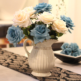 新品热卖法式卷边白蓝玫瑰 仿真花绢花假花装饰花艺餐桌婚礼