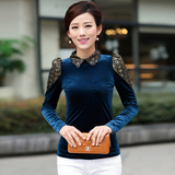 2014春装新款韩版女装大码皮特潘领长袖修身高档丝绒打底衫t恤 女