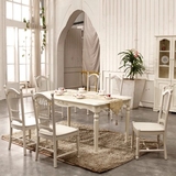欧式田园法式纯实木橡木象牙白色后现代简洁时尚餐桌椅组合特价