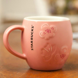 星巴克2015款桃花朵朵满满飘逸情侣马克杯 咖啡陶瓷樱花粉水杯子