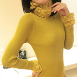 2016秋冬新款韩版中长款蕾丝高领毛衣女套头加厚修身针织打底衫潮