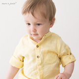 马克珍妮 童装夏装上衣 宝宝婴儿亚麻衬衫 儿童长袖男童衬衣13202
