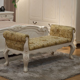 欧式家具卧室扶手床尾凳田园风格床尾椅白色实木椅子软包双人沙发