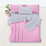 小绵羊家纺正品全棉斜纹四件套粉色公主条格床单被套双人床上用品