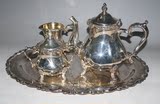 西洋古董 老银器 铜镀银 咖啡壶 套 茶壶 收藏 家居设计品相完好