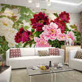 壁画壁纸电视背景墙纸 中式富贵花开玄关客厅沙发牡丹花卉背景墙