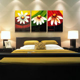 现代简约装饰画中式无框画客厅卧室床头挂画喷绘油画三联花卉壁画