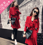 香港代购 韩版女装秋休闲系带显瘦雪纺中长时尚气质薄款女士风衣
