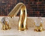 新品欧式仿古典双把三孔分体全铜冷热面盆金色水龙头浴室正品