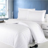 梵克达床上用品酒店宾馆被套单件纯白色缎条批发学生宿舍被芯套