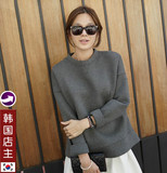 韩国正品女装代购 韩版冬装最新潮装 中长纯色保暖加厚宽松棉卫衣