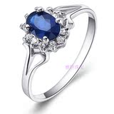 18K白金镶嵌天然彩色蓝宝石戒指指环 女 订婚结婚女戒子 个性装饰