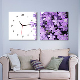 时尚现代客厅装饰画卧室无框画静音挂钟两联挂画壁画紫色百合花