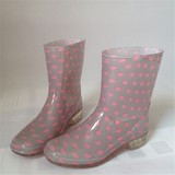 现货时尚波点防滑雨靴女彩色中筒透明雨鞋防水鞋家居套鞋日本原单