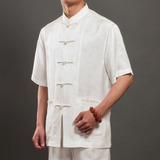 高档真丝男唐装短袖 民族服装 中式服装男白色短袖  中国风唐装