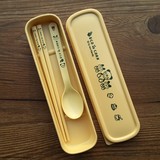 韩国进口卡通宝宝儿童叉勺子筷子玉米淀粉便携式餐具盒三件套装二