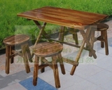折叠桌/圆凳 碳化火烧木户外阳台庭院露天桌椅休闲实木制家具