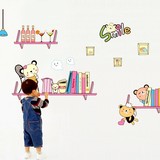可移除墙贴 小熊书架 儿童房幼儿园教室布置可爱卡通背景墙壁贴画