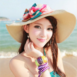 防晒遮阳帽女士夏季帽子韩版太阳帽沙滩帽大沿帽海边旅游帽花朵帽