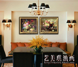艺美琪纯手工油画欧式客厅卧室装饰画两联组合花卉高档有框挂画