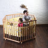 双胞胎婴儿床实木多功能游戏床六边形安全游戏围栏宝宝学步围栏