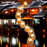 比月照明田园中式灯具餐厅现代东南亚竹灯笼木质楼梯创意吊灯3158