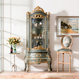 [W]法式新古典白榉木家具蓝色金箔手工雕花玻璃展示柜酒柜预定