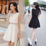 2016夏天韩国女士连衣裙修身大码蕾丝雪纺短裙子假两件套装打底裙