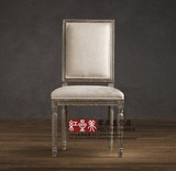 美式餐椅实木法式欧式酒店椅子做旧咖啡椅复古化妆椅休闲方背椅