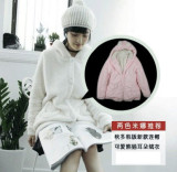 2014冬季新款韩版羊绒连帽熊耳朵棉衣外套女长袖学生装加厚棉服女