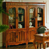 欧美式实木组合书柜 简易型多功能展示柜古董柜玻璃门柜工厂直销