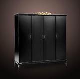 奢华新古典黑色烤漆金箔家具 简约欧式四开门大衣柜后现代样板房