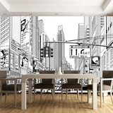 无缝大型壁画素描城市建筑高楼现代简约客厅卧室咖啡餐厅墙纸壁纸