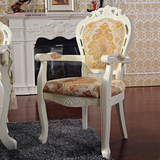圣洛美 欧式纯实木餐椅 象牙白色靠背布艺扶手椅 酒店软包休闲椅
