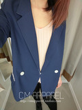 韩国正品Morning春装薄荷蓝纯色翻领中长款显瘦小西服西装外套 女