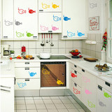 卡通彩色小鱼墙壁贴画 可移除厨房卫生间瓷砖玻璃墙贴纸 随心贴