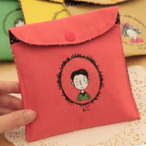 安安家 韩国可爱复古童年棉麻大容量 卫生棉包包 卫生巾收纳包