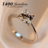 T400镶嵌施华洛世奇锆石情侣对戒指女 银饰尾戒指环男 仿真钻石戒