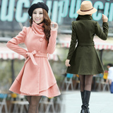 2015春秋新款女装韩版修身时尚单排扣大码呢子大衣中长款毛呢外套