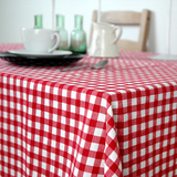 艾沫_威尔_纯棉红白色小方格子茶几桌布布艺台布田园餐厅桌布定做