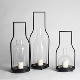 创意新款简约现代黑色铁艺玻璃罩烛台样板房家居店桌面软装饰品
