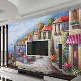 鑫雅大型3D地中海景油画客厅沙发电视背景墙墙纸壁纸无缝壁画定制