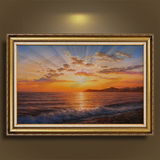 油画纯手绘油画风景海景日出海浪油画客厅酒店高品有框油画