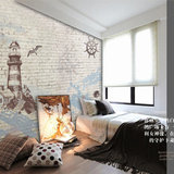 虫虫壁画 怀旧 地中海复古文化砖纹灯塔大海个性客厅卧室墙纸乡村