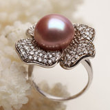 潮流时尚天然珍珠戒指 925银镶钻开口款 12-13MM正品结婚礼物包邮